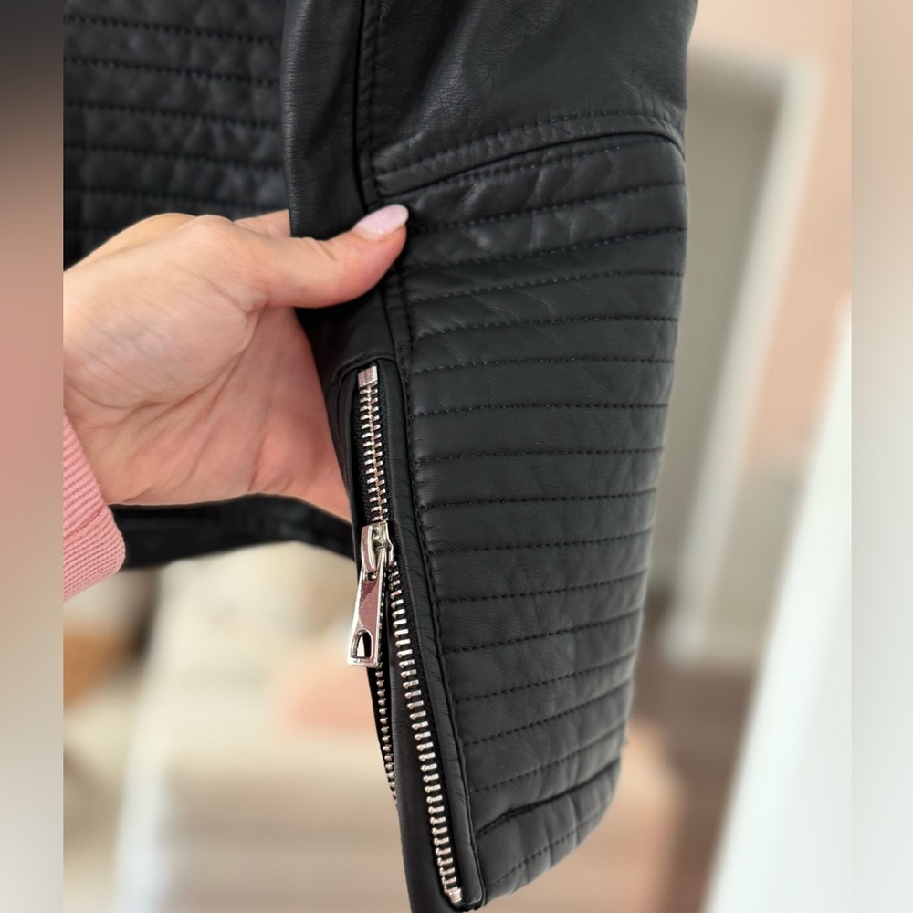 Black Faux Leather Biker Jacket - Picture 4 of 7